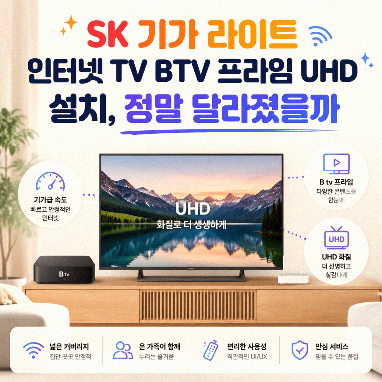 SK 기가 라이트 인터넷 TV BTV 프라임 UHD 설치 후기