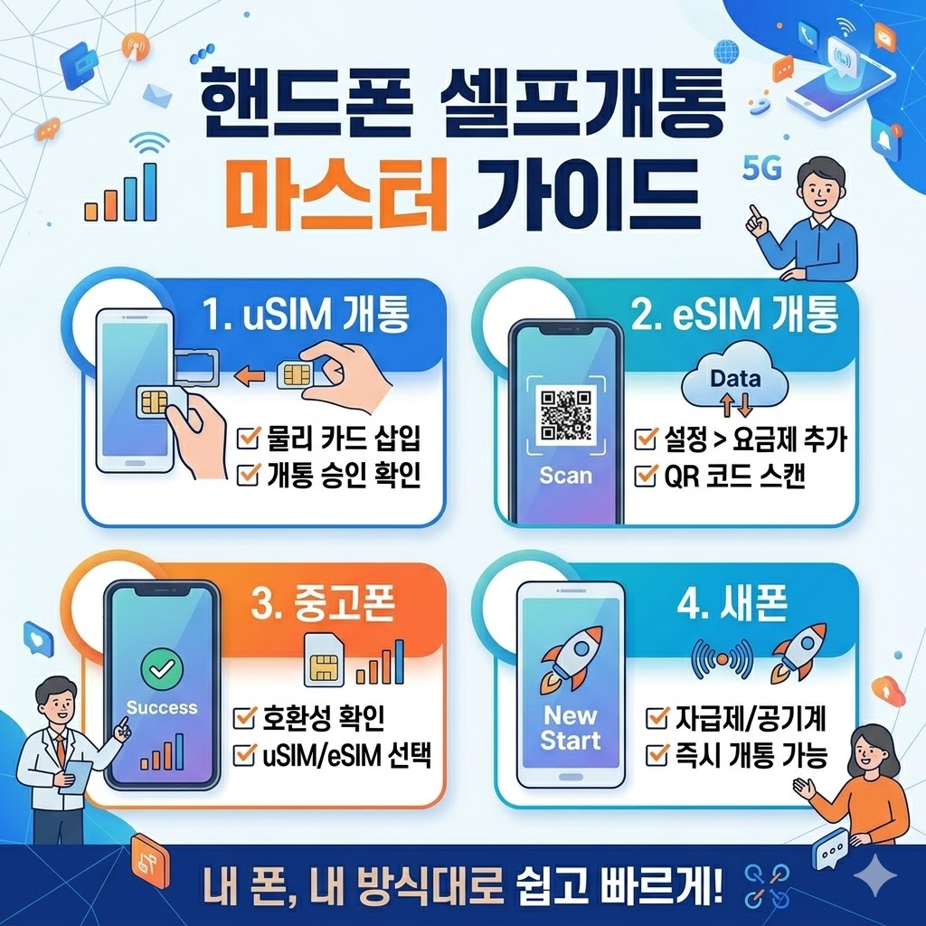 자급제 셀프개통 방법 중고나라 당근 중고폰 새폰 유심 eSIM 개통 총정리