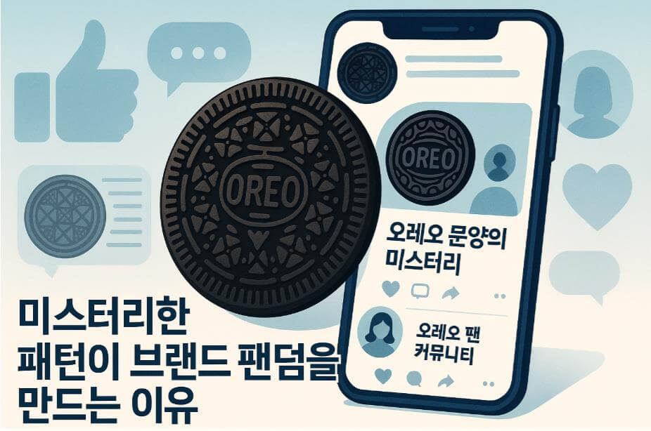 SNS 속 오레오 문양 분석과 팬 활동을 표현한 그래픽.