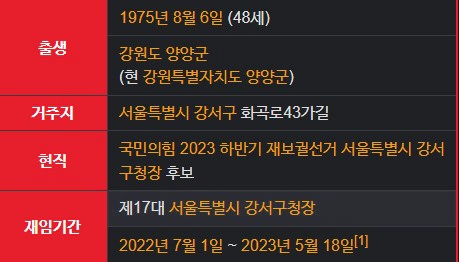 김태우 강서구청장 후보 프로필 나이 학력 고향