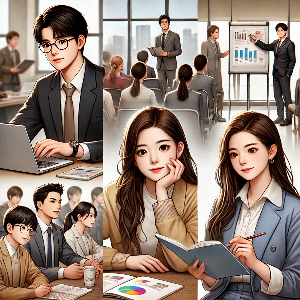 인턴, 세미나, 자기 계발에 참여하는 대학생들