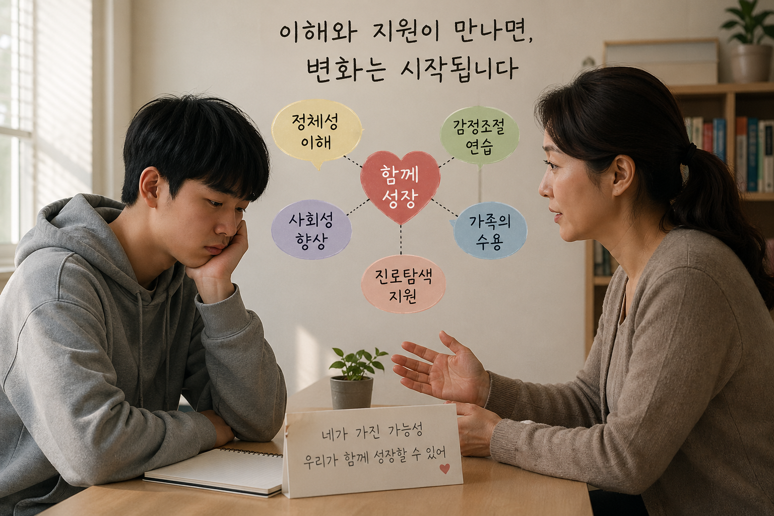 학교생활에 대해 상담하고 있는 모습