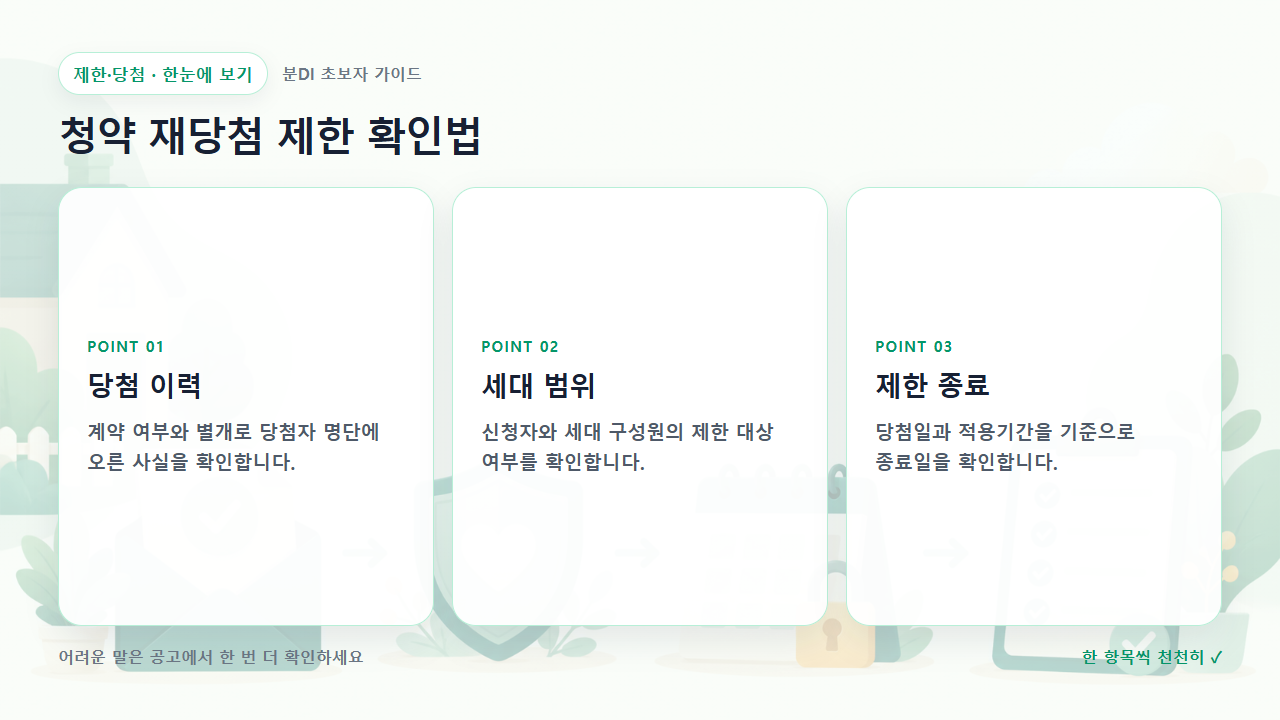 청약 재당첨 제한 확인법 핵심을 세 칸으로 정리한 한눈에 보기