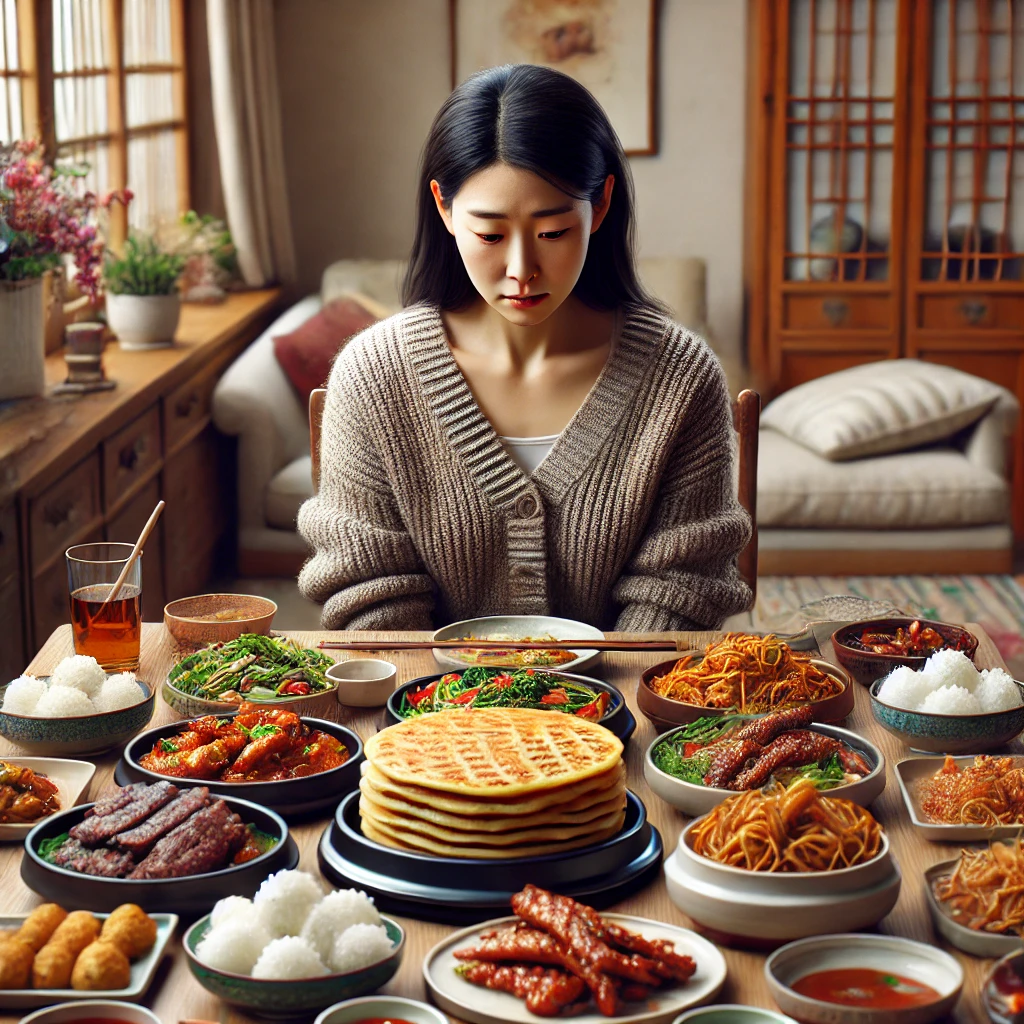 식탁에 앉아 있는 여성의 모습