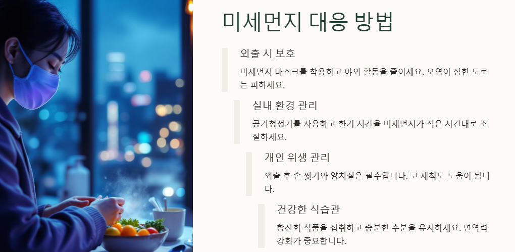 미세먼지: 환경, 건강(호흡기-비염,심혈관,뇌,면역력,피부,눈) 영향, 대응방안, 해외사례
