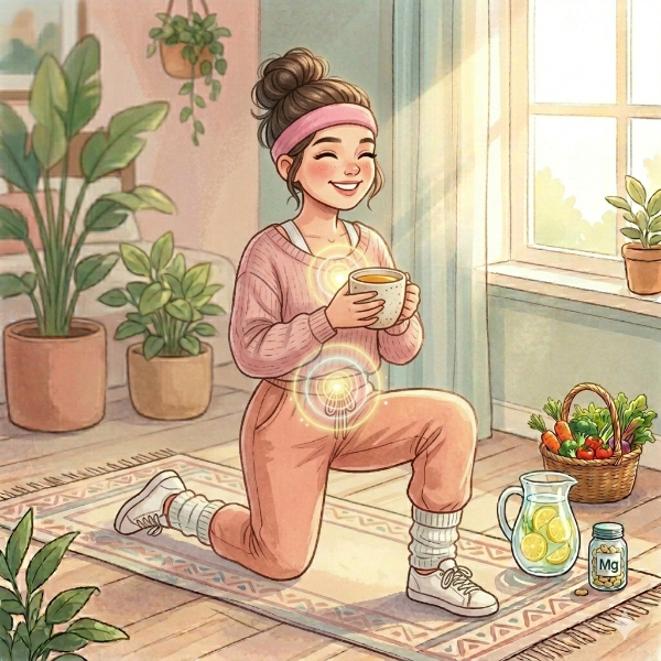 하체 다이어트의 핵심, 종아리 붓기 빼는 하체운동하는 여자 그림사진