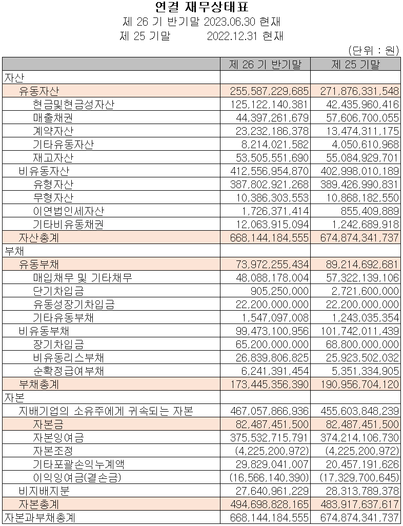 SFA반도체 - 재무상태표