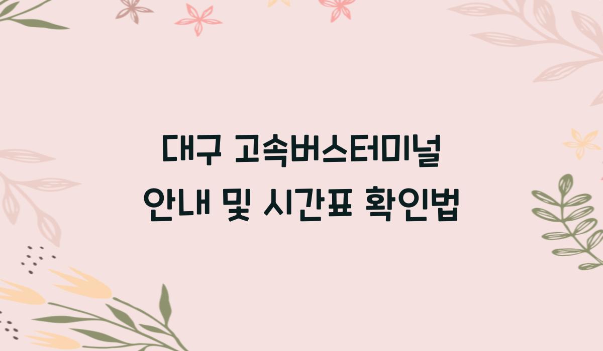 대구 고속버스터미널 안내