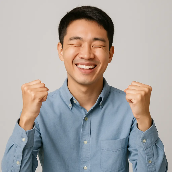 미세근육 회복 후 건강한 모습으로 자신감 있게 포즈를 취하는 한국인 중년 남성의 이미지