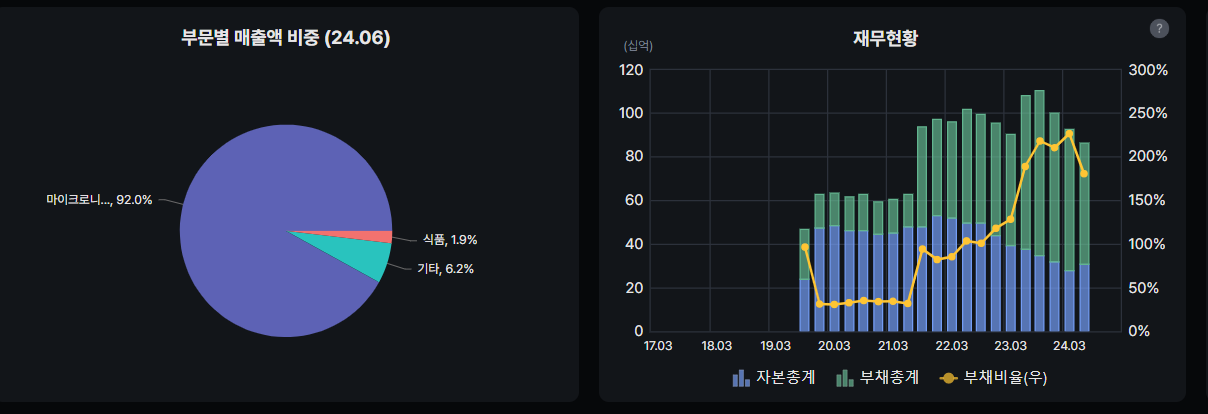 부문별 매출액 및 재무현황