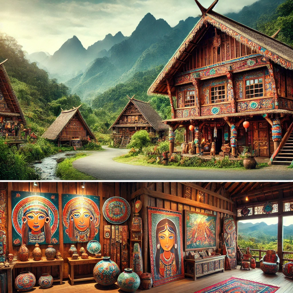 구수루 문화촌의 전경과 예술 작품들