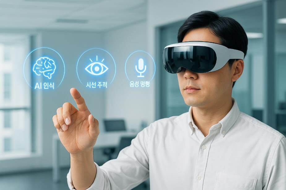 시선과 손 제스처로 명령을 내리는 갤럭시 XR 사용 장면
