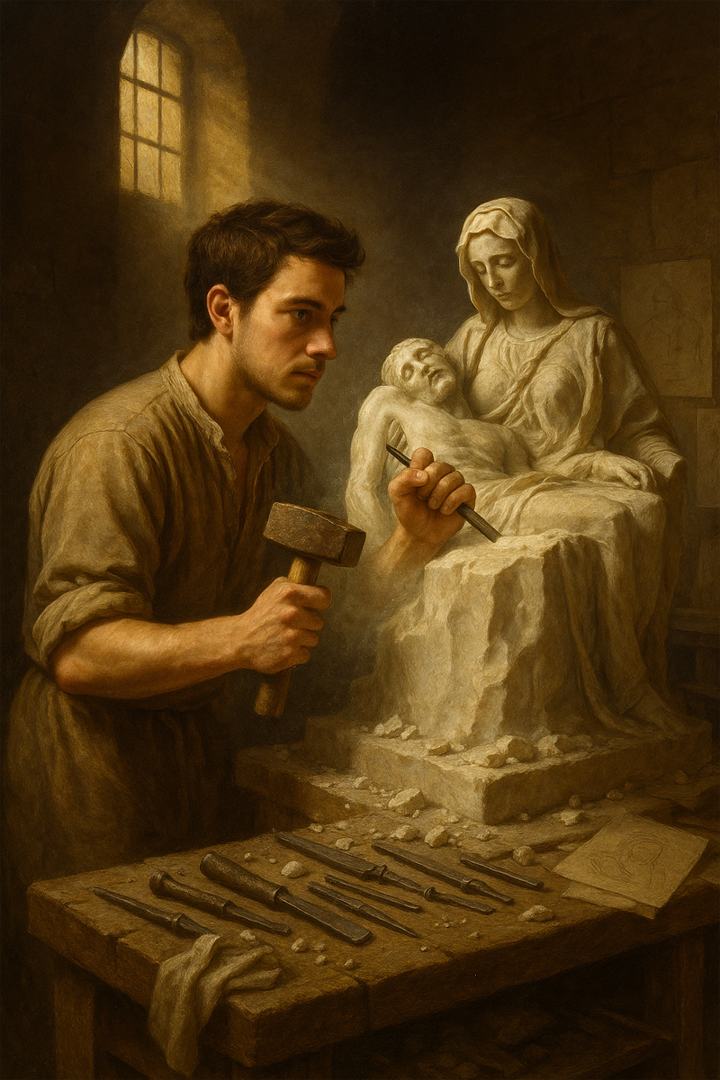 미켈란젤로의 대리석 작업모습