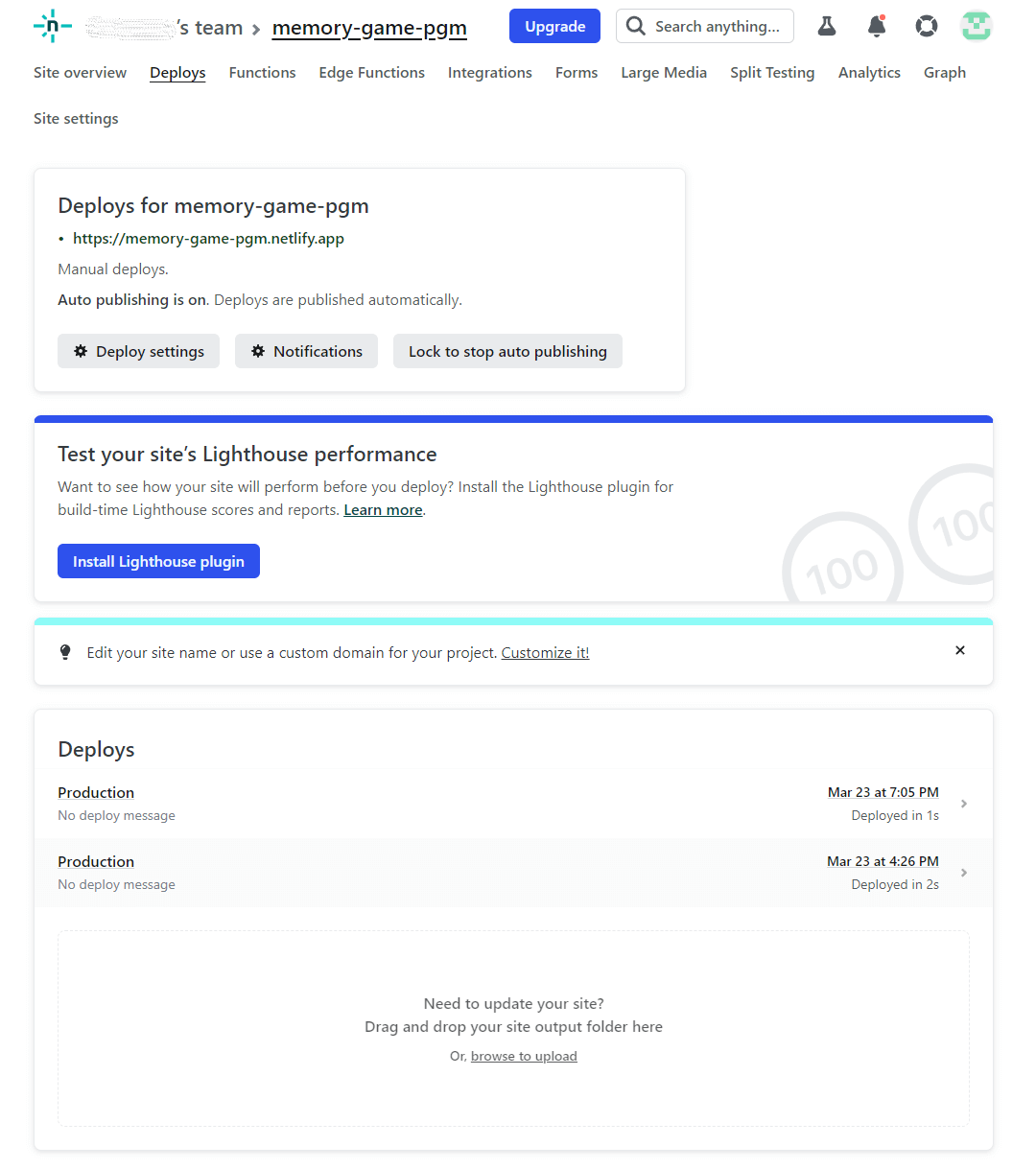 네트리파이(Netlify) 배포 화면