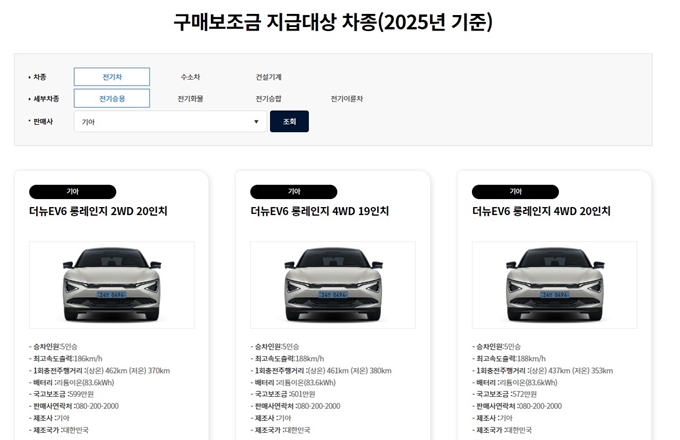 2025 공주시 전기차 보조금 대상 차종