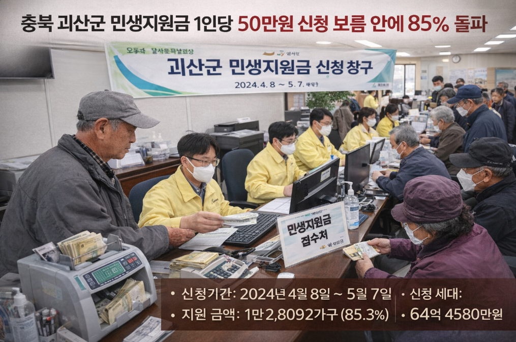 괴산군 50만원 민생지원금 보름만에 85% 신청 완료, 서두르세요