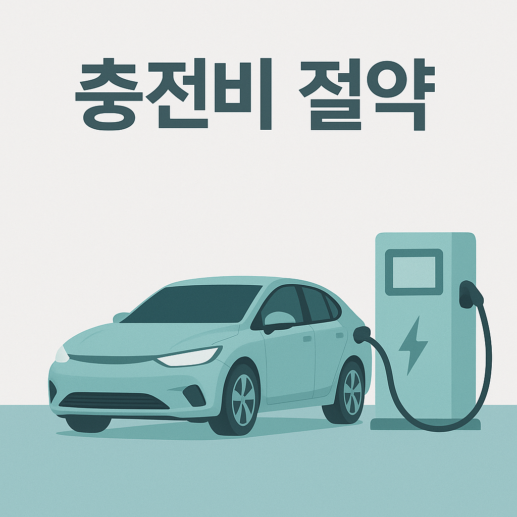 alt="전기차가 충전소에서 충전 중인 모습과 '충전비 절약' 문구가 강조된 일러스트 썸네일"