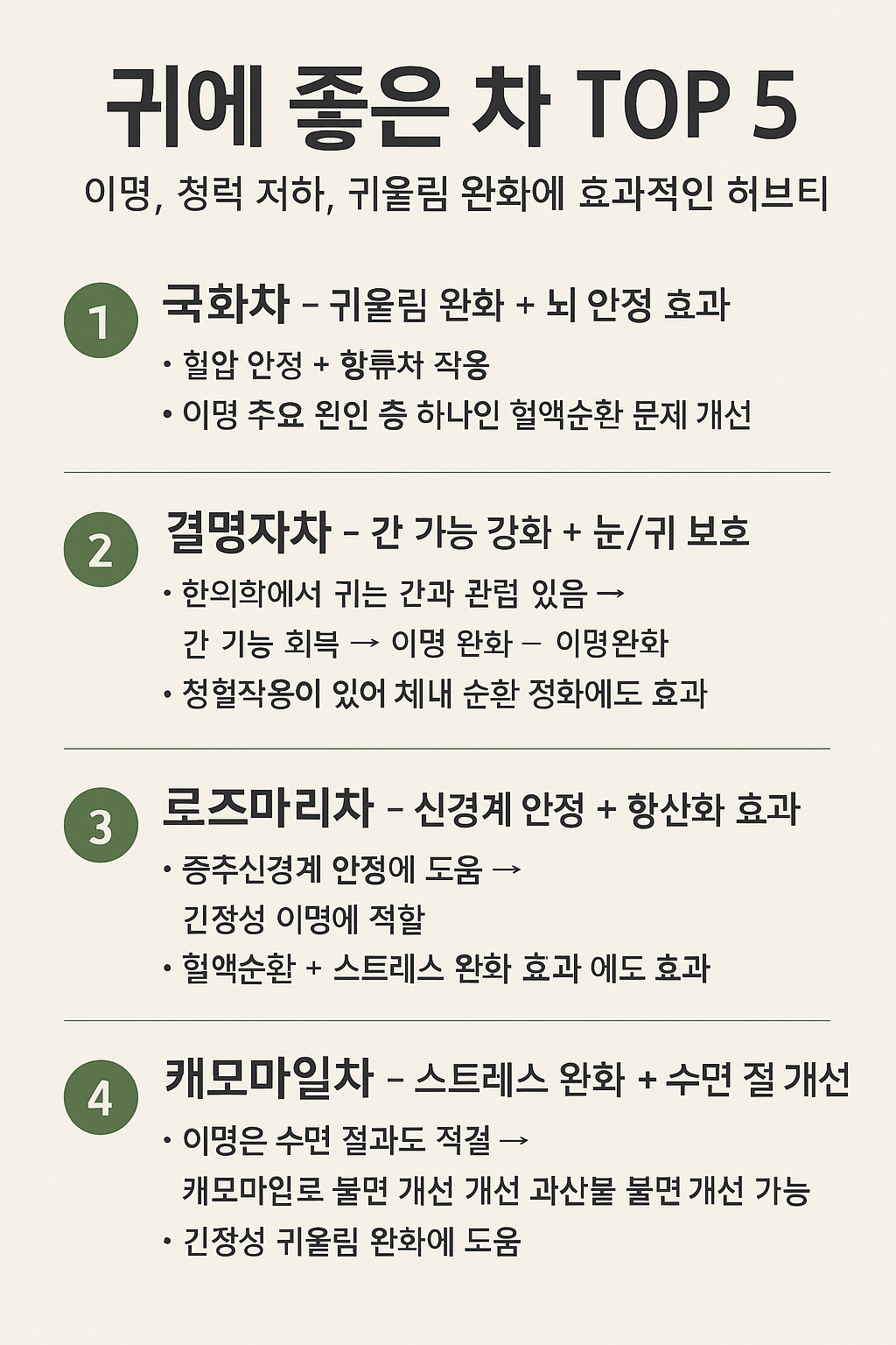 귀에 좋은 차 TOP 5 ❘ 이명, 청력 저하, 귀울림 완화에 효과적인 허브티