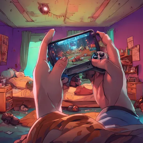 모바일 게임을 하는 모습