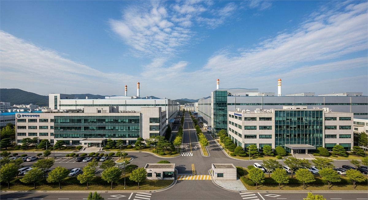 전자부품 생산 시설 외관을 담은 산업 현장 전경