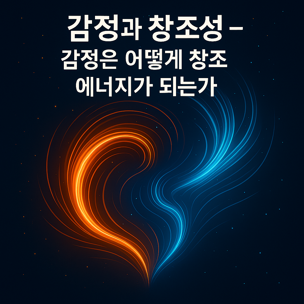 "감정의 흐름이 창조적 에너지로 확장되는 추상적인 일러스트"