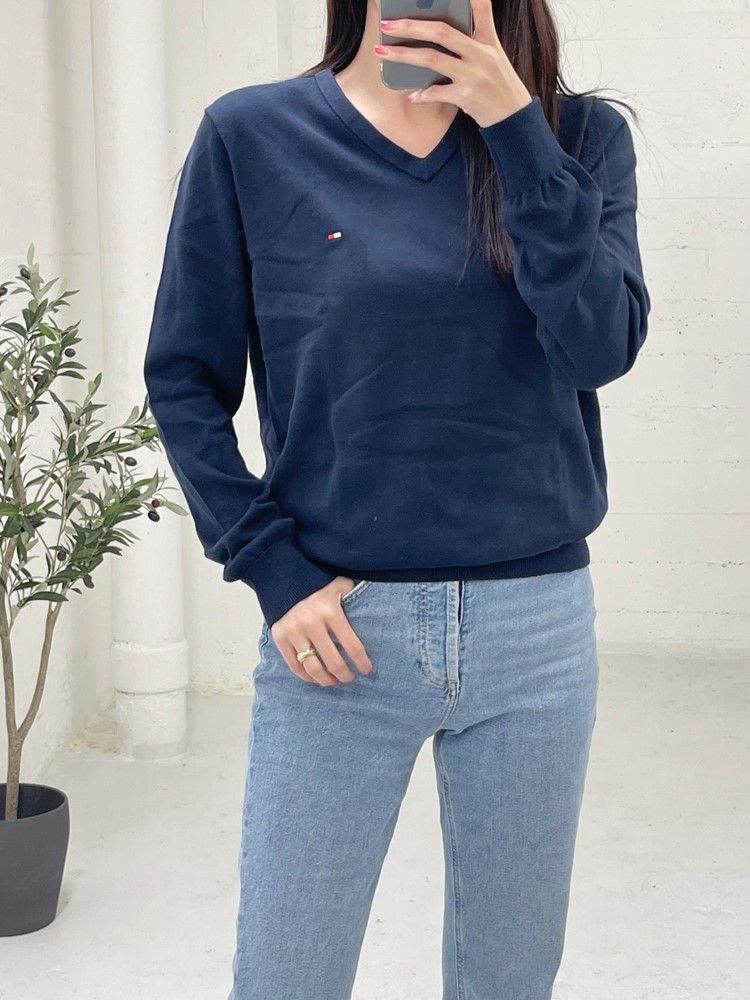 타미힐피거 시그니처 솔리드 브이넥 남녀공용 긴팔 니트 8색