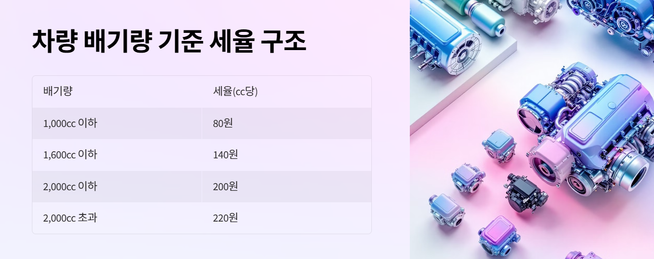 차량 배기량 기준 세율 구조