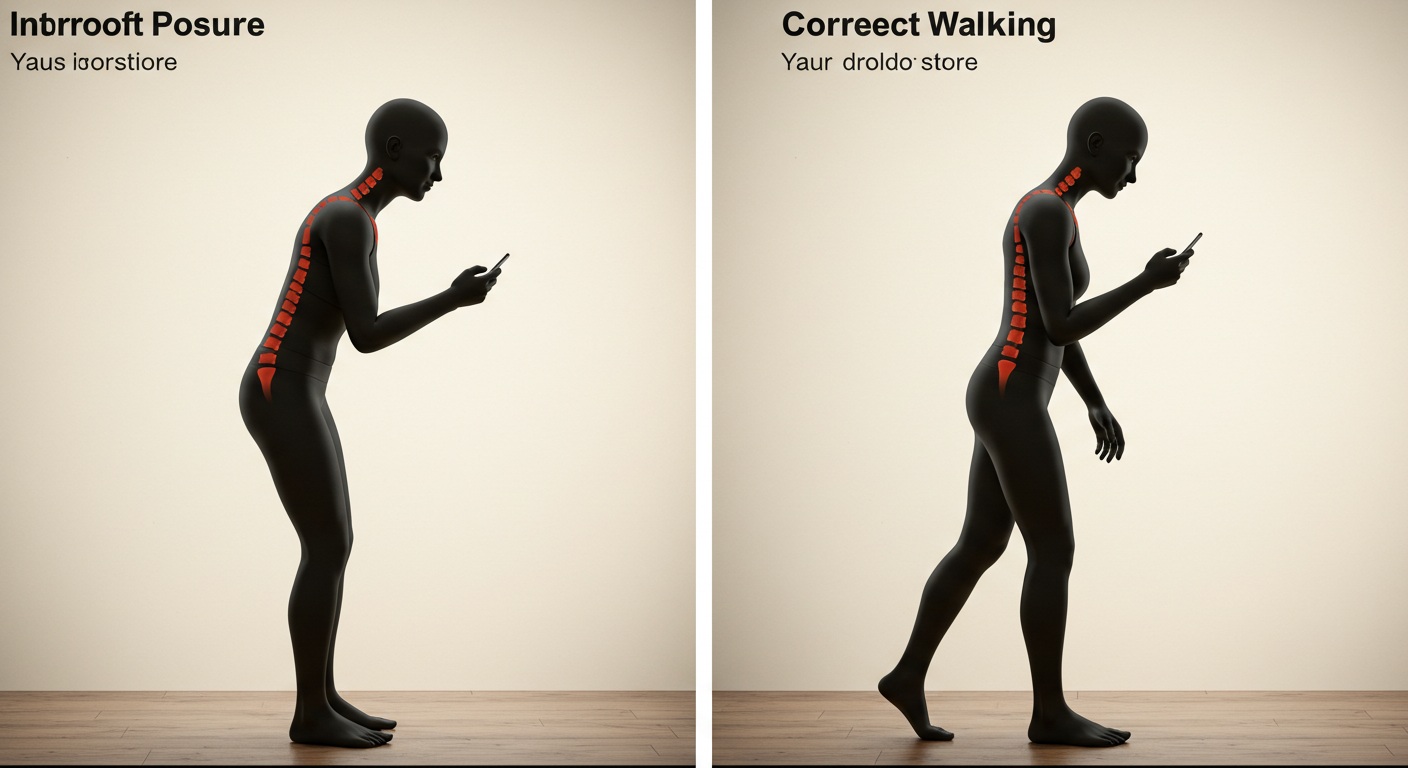 걷기 습관 문제와 올바른 자세 대비 이미지