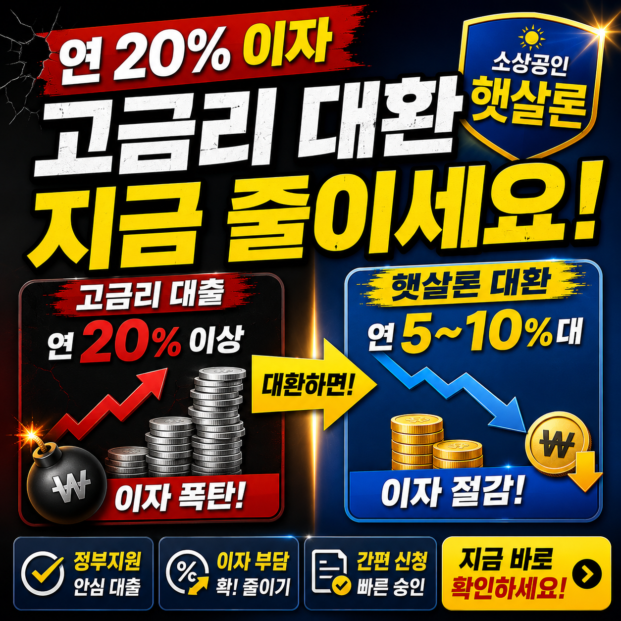 소상공인 햇살론 고금리 대환 &mdash; 연 20% 이자 지금 줄이세요