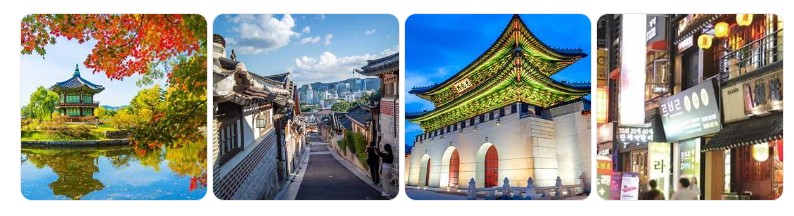 서울 종로구의 대표 관광지인 경복궁, 북촌한옥마을, 광화문, 인사동의 모습