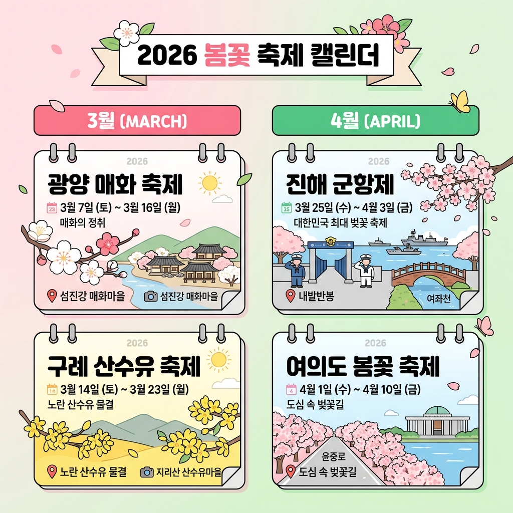 2026년 전국 봄꽃 축제 일정 캘린더 인포그래픽