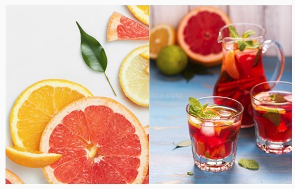 레몬과 자몽 슬라이스된 아름다운 디저트