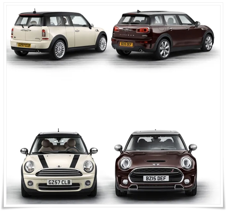 미니 클럽맨 (좌)R55와 (우)F54 모델의 세대별 디자인 비교