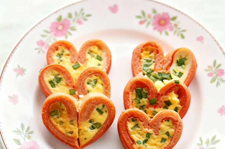 예쁜 접시에 맛살전이 가지런히 놓여 있는 모습