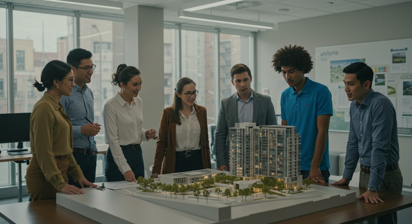 시행사 사무실에서 회의하는 사람들 사진