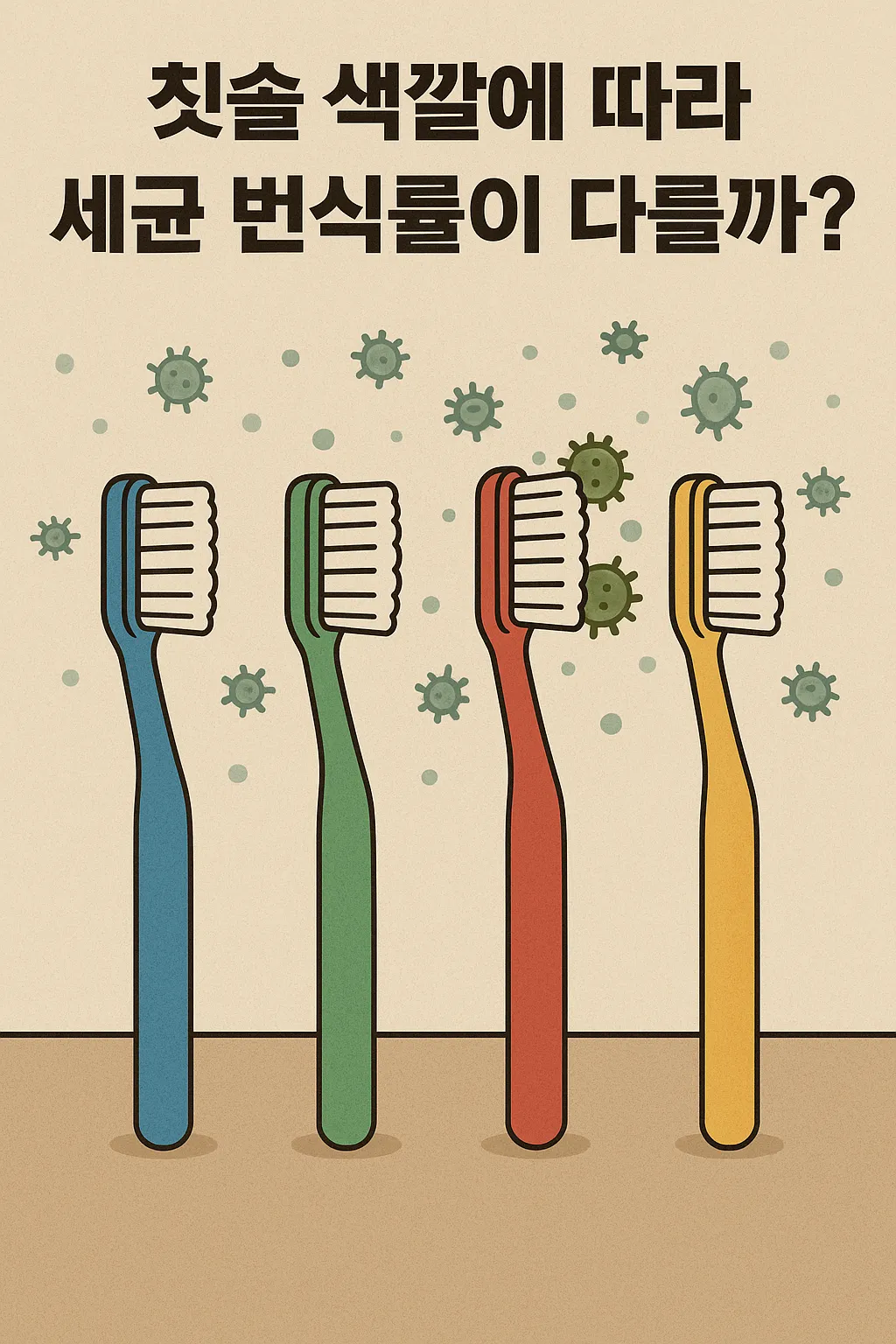 다양한-색상의-칫솔과-세균-번식률의-차이를-시각화한-일러스트-이미지