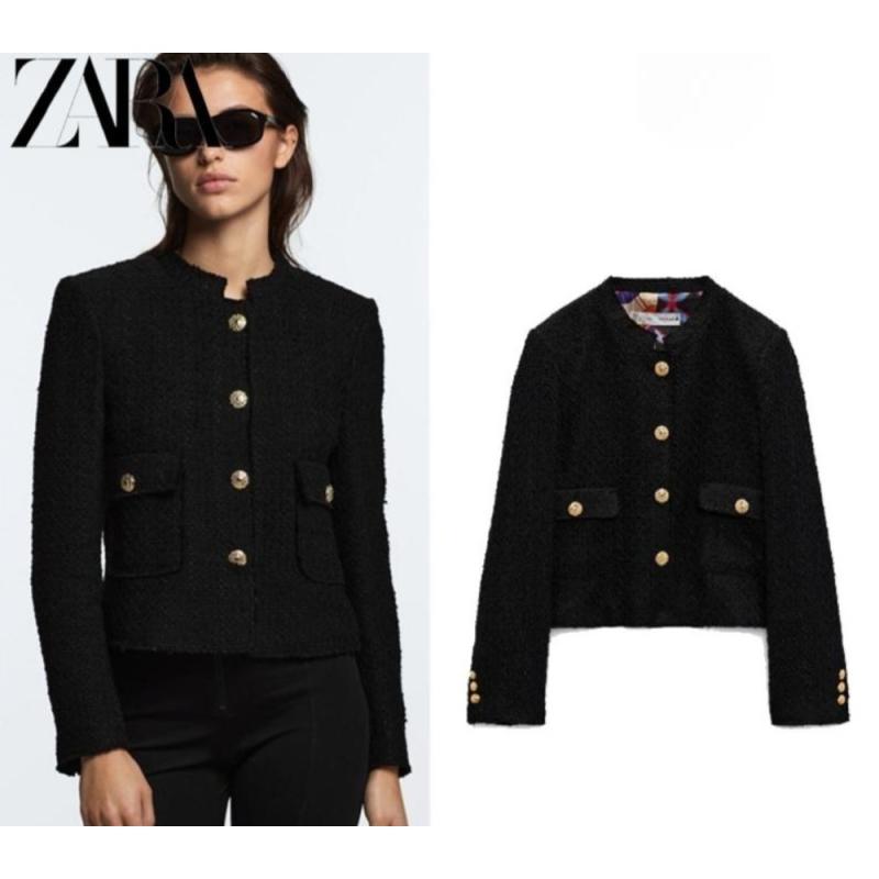 ZARA 자라 트위드 자켓 블랙 골드 버튼 여성 스트럭처 자켓