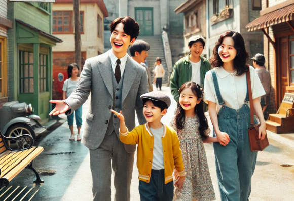 논산 선샤인시티에 놀러온 가족의 모습