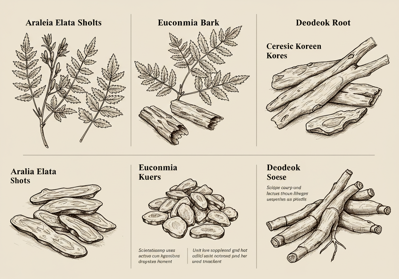 엄나무순과 다른 약초들의 효능 비교 도표