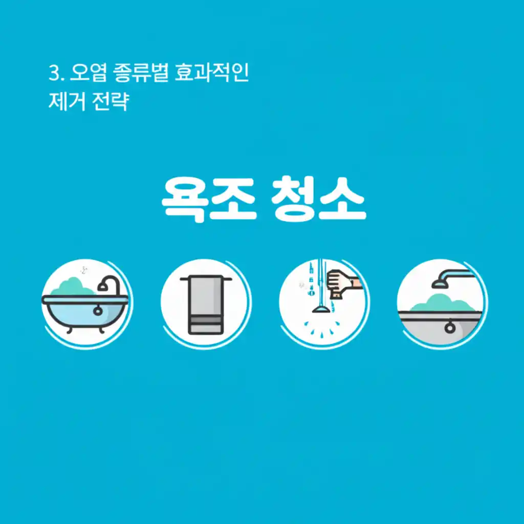 3. 오염 종류별 욕조 청소 전략으로 깨끗해진 욕조. 비누때, 곰팡이 등 얼룩 제거법 설명.