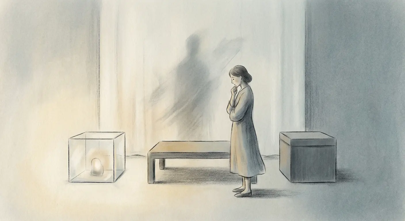 An illustration showing a person choosing between two boxes under prediction