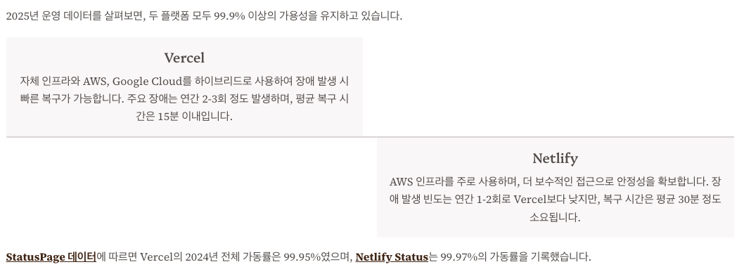 안정성 및 가용성 비교 섹션 정리 이미지