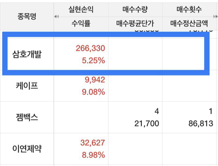 삼호개발로 하루만에 5%의 수익을 기록했다