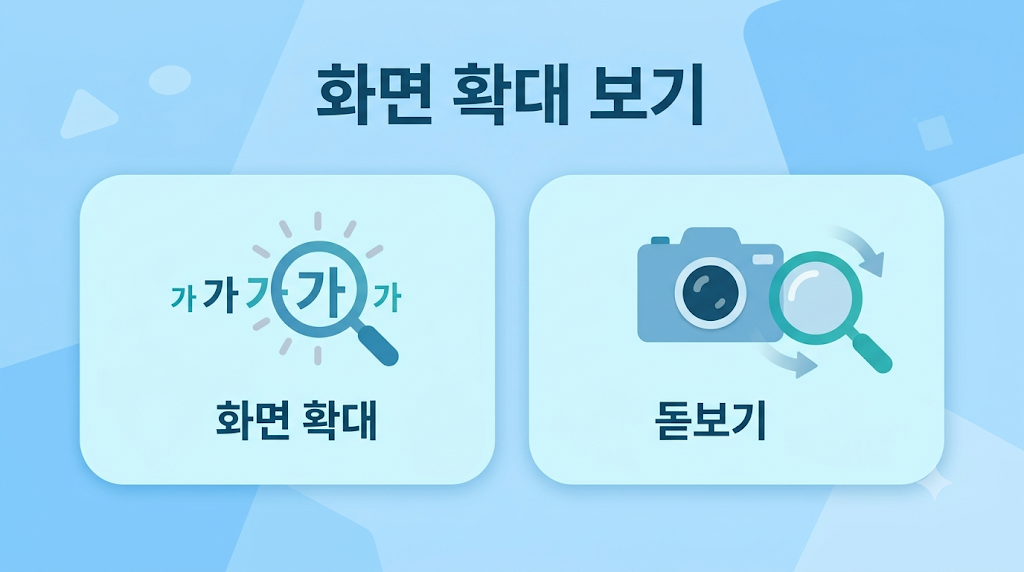화면 확대와 돋보기 기능 비교