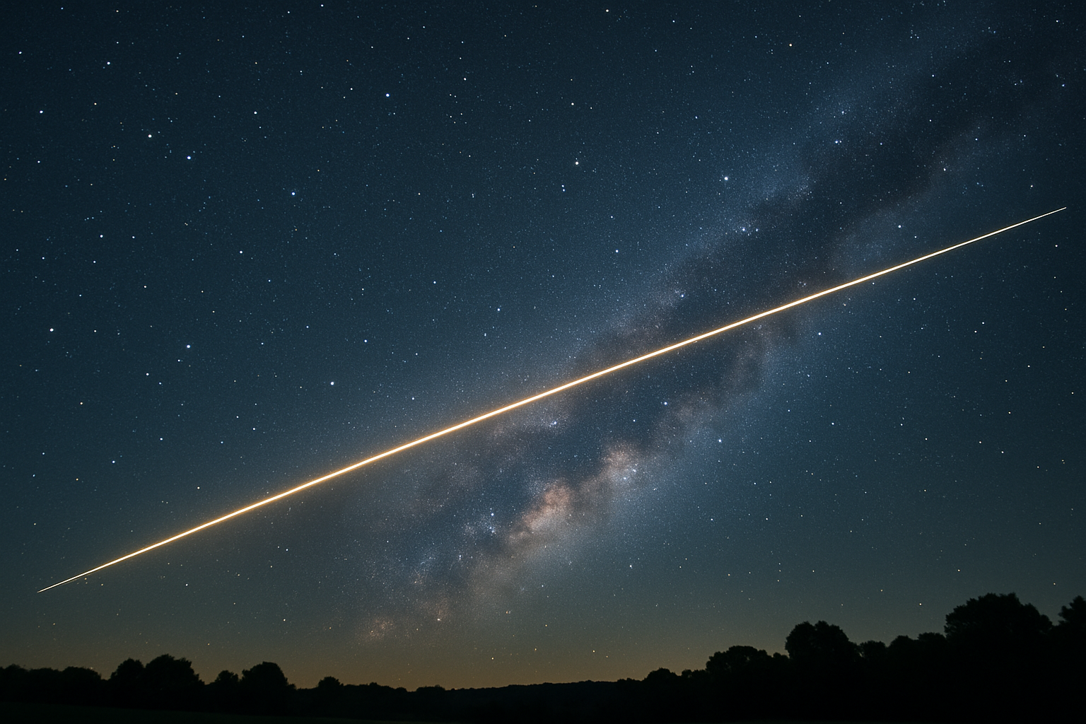 밤하늘을 가로지르는 국제우주정거장의 궤적