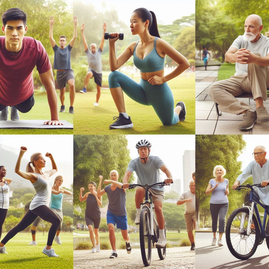 아침 운동을 하는 사람들의 모습