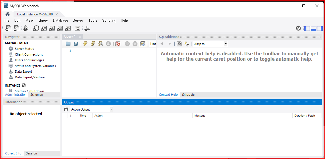 MySQL Workbench작업화면