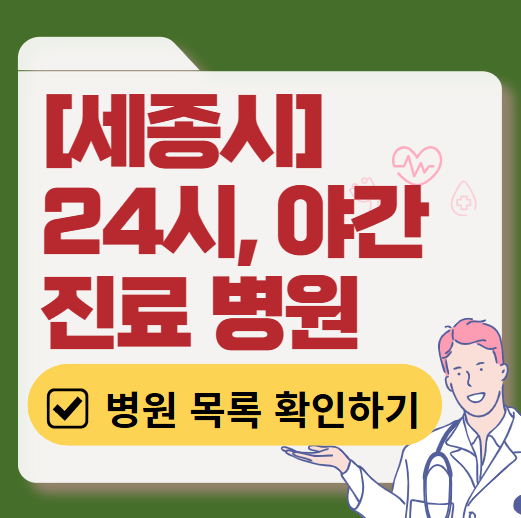세종시 야간 진료, 24시간 운영 병원 리스트 ❘ 저녁·밤에도 진료하는 병원 총정리 ❘ 응급실 아니어도 진료 가능한 의원 목록 및 증상별 병원 찾기