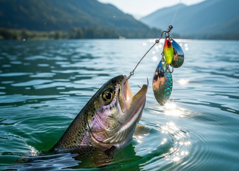 고기가 바늘에 훅킹 됐을때 사진