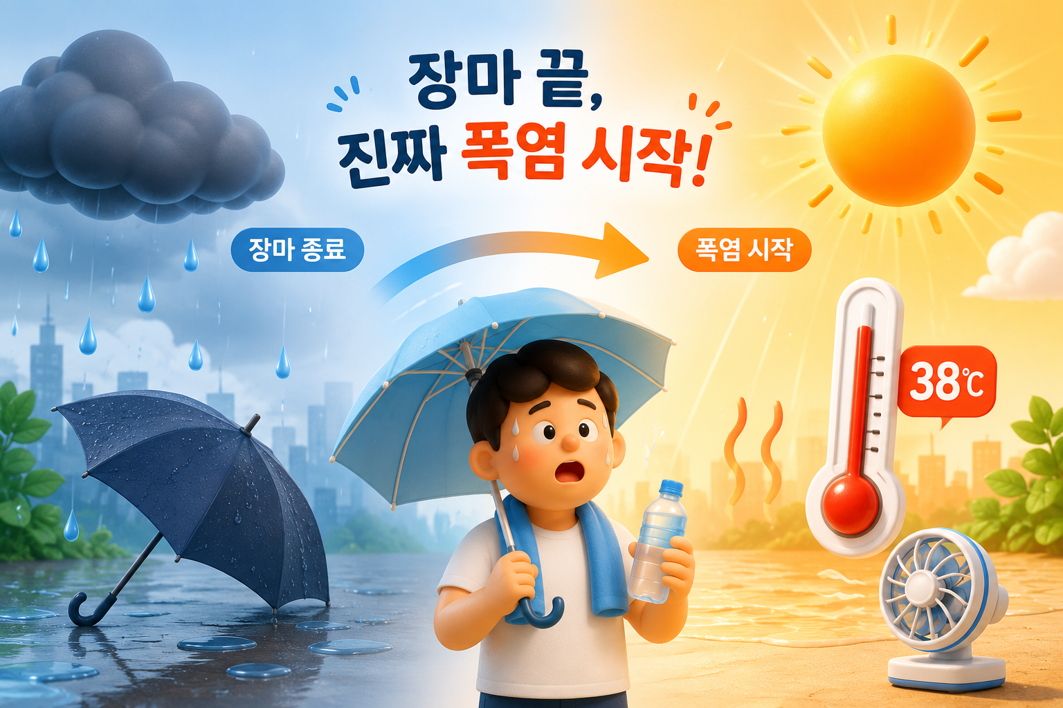 장마가 끝난 뒤 폭염으로 바뀌는 여름 날씨 변화